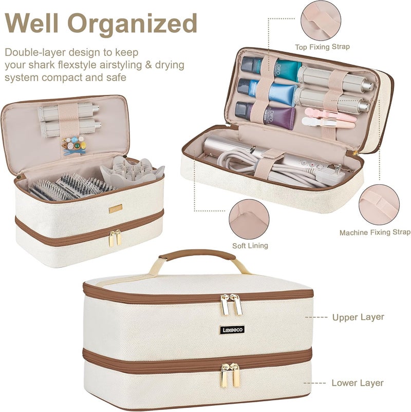Lexeeco Travel Carrying Case for Shark Flexstyle Attachments Double Layer Hair Dryer Case for Dyson Airwrap Shark Flex Fusion Holder Hair Accessories Tool Organizer Revlon Straightener Styler Bag(Brown) - Image 2